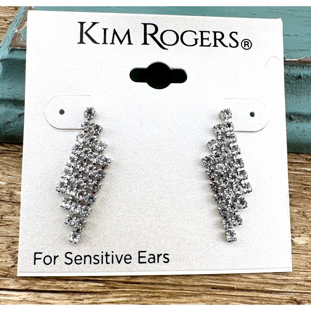 KIM ROGERS Silver‎ Crystal Earrings Dangle Stud Earrings NWT Sensitive Ears